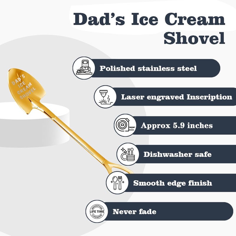stormroo Gifts for Dad Stocking Stuffers for men dad father gifts Men Ice Cream Spoon Scoop for Ice Cream Lovers , Gifts for men Funny Engraved Stainless Steel Spoon Shovel, Birthday Fathers Gifts (Golden) - Image 5